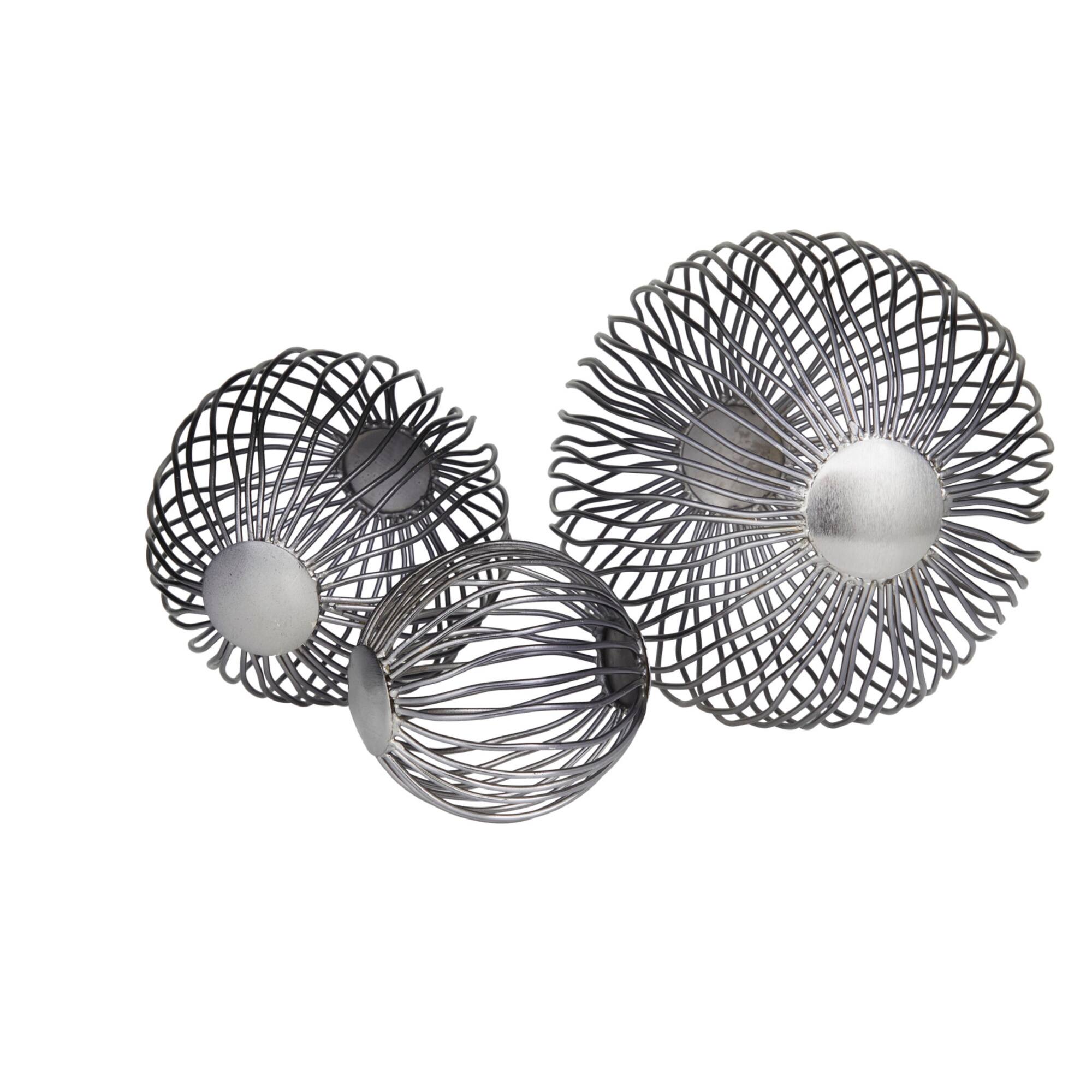 Grey Metal Contemporary Geometric Sculpture, Set of 3" 8", 6", 4"